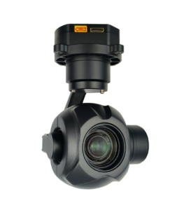 Single lens 4K 70 hybrid zoom (10x optical zoom, 7x digital zoom) Gimbal Camera with 8MP CMOS sensor, ethernet (RTSP) and HDMI output, and micro-SD card storage.